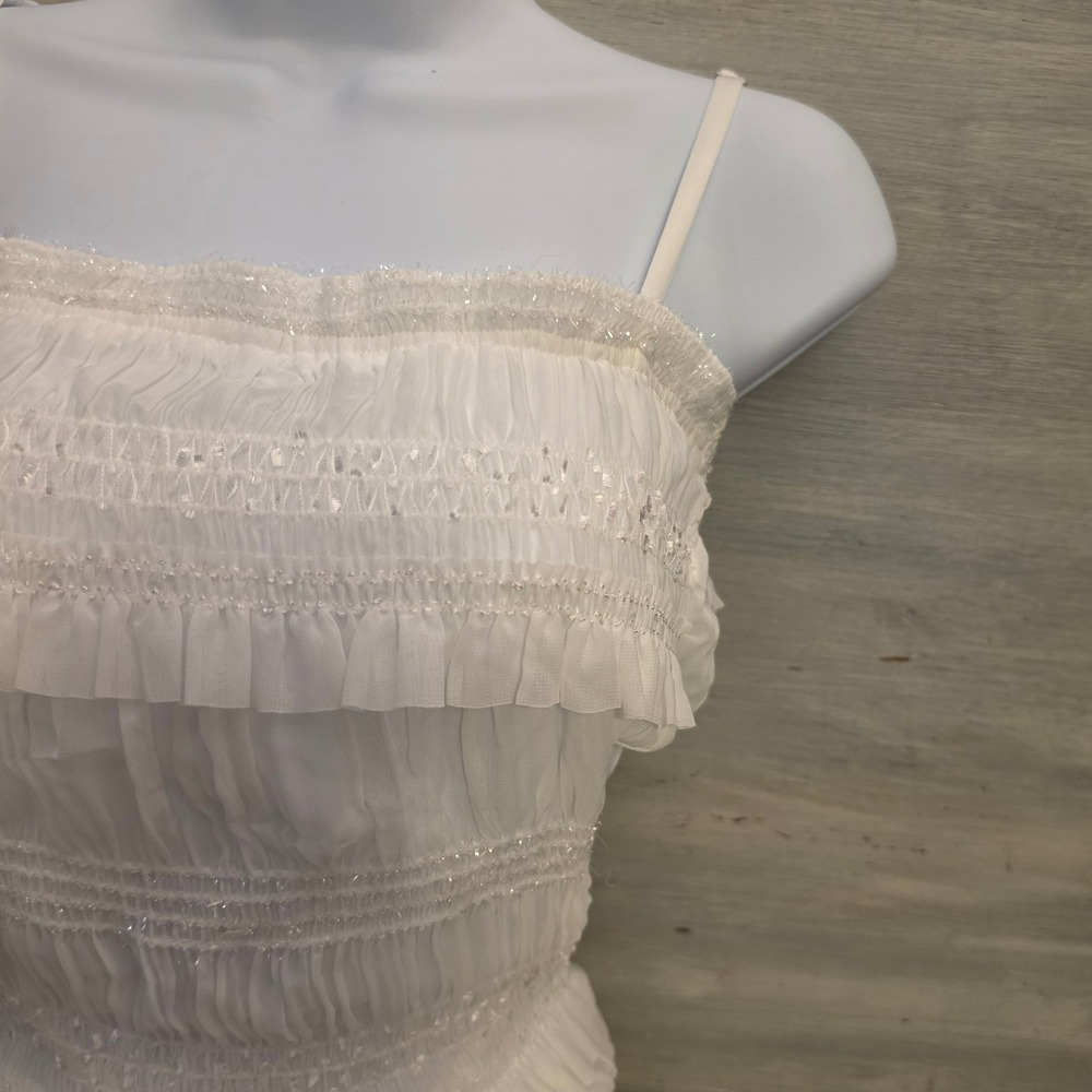 Fashion Nova "Keila" White Smocked Tiered Ruffle Jumpsuit Size Medium NWT - Picture 4 of 13